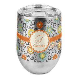 Swirls & Floral Stemless Wine Tumbler - Full Print (Personalized)