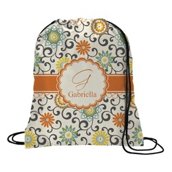 Swirls & Floral Drawstring Backpack - Medium (Personalized)