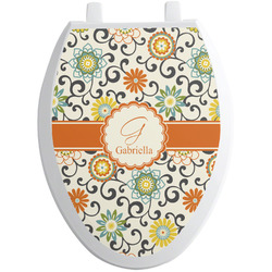 Swirls & Floral Toilet Seat Decal - Elongated (Personalized)