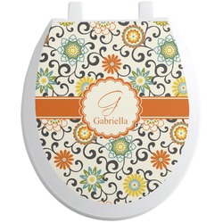 Swirls & Floral Toilet Seat Decal - Round (Personalized)