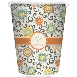 Swirls & Floral Waste Basket - Single Sided (White) (Personalized)