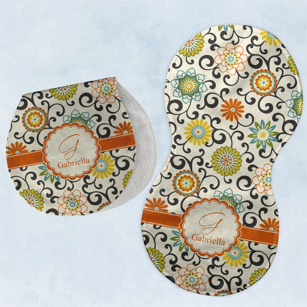 Custom Swirls & Floral Burp Pads - Velour - Set of 2 w/ Name and Initial