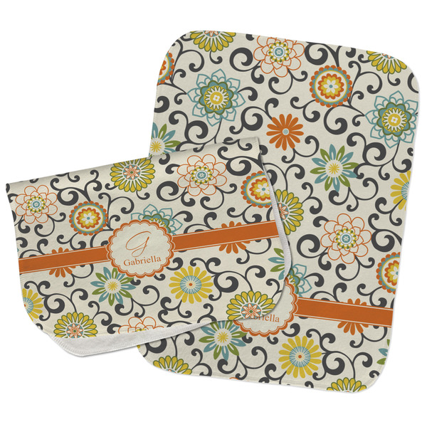 Custom Swirls & Floral Burp Cloths - Fleece - Set of 2 w/ Name and Initial