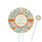 Swirls & Floral 5.5" Round Plastic Stir Sticks - White - Single Sided (Personalized)