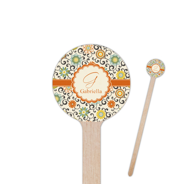 Custom Swirls & Floral 6" Round Wooden Stir Sticks - Double Sided (Personalized)