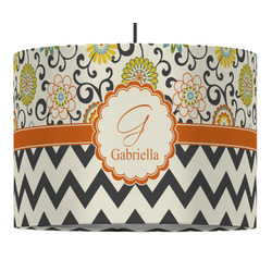 Swirls, Floral & Chevron 16" Drum Pendant Lamp - Fabric (Personalized)