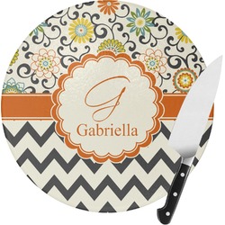 Swirls, Floral & Chevron Round Glass Cutting Board - Small (Personalized)