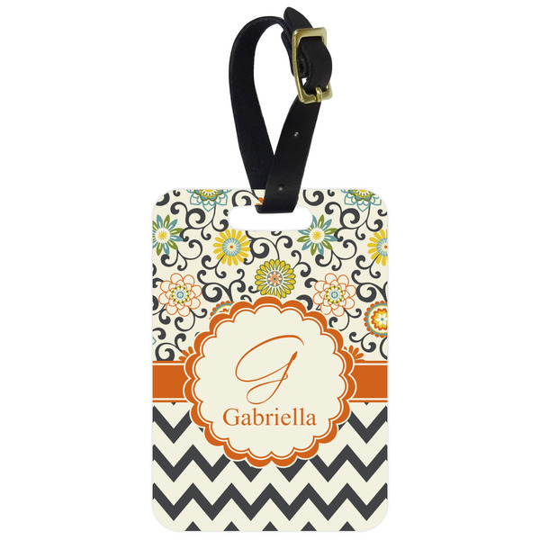 Custom Swirls, Floral & Chevron Metal Luggage Tag w/ Name and Initial