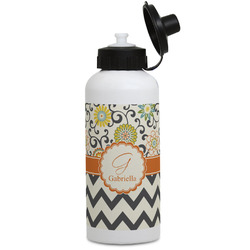 Swirls, Floral & Chevron Water Bottles - Aluminum - 20 oz - White (Personalized)