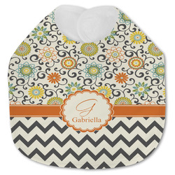 Swirls, Floral & Chevron Jersey Knit Baby Bib w/ Name and Initial