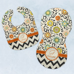 Swirls, Floral & Chevron Baby Bib & Burp Set w/ Name and Initial