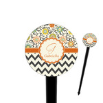 Swirls, Floral & Chevron 4" Round Plastic Food Picks - Black - Single Sided (Personalized)