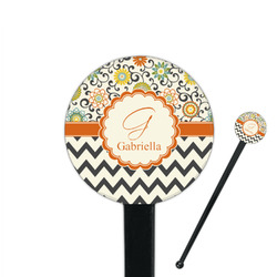 Swirls, Floral & Chevron 7" Round Plastic Stir Sticks - Black - Single Sided (Personalized)