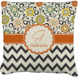 Swirls, Floral & Chevron Faux-Linen Throw Pillow 16" (Personalized)