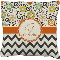 Swirls, Floral & Chevron Faux-Linen Throw Pillow 18" (Personalized)