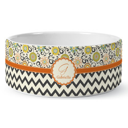 Swirls, Floral & Chevron Ceramic Dog Bowl - Medium (Personalized)
