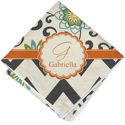 Swirls, Floral & Chevron Cloth Cocktail Napkin - Single w/ Name and Initial