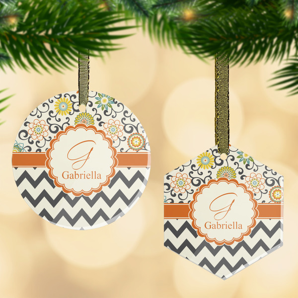 Custom Swirls, Floral & Chevron Flat Glass Ornament w/ Name and Initial