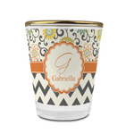 Swirls, Floral & Chevron Glass Shot Glass - 1.5 oz - with Gold Rim - Set of 4 (Personalized)