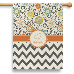 Swirls, Floral & Chevron 28" House Flag - Double Sided (Personalized)