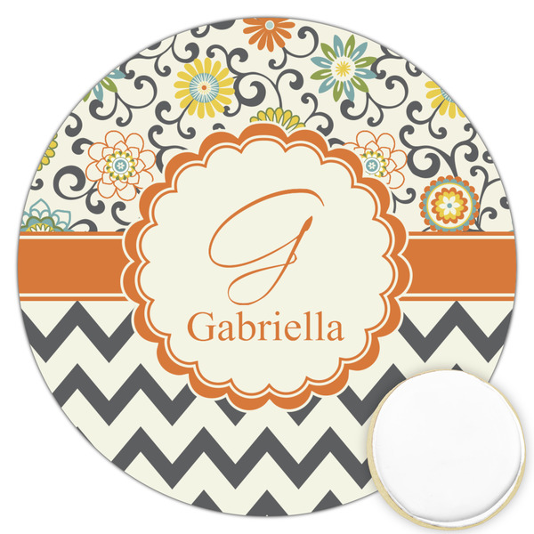 Custom Swirls, Floral & Chevron Printed Cookie Topper - 3.25" (Personalized)