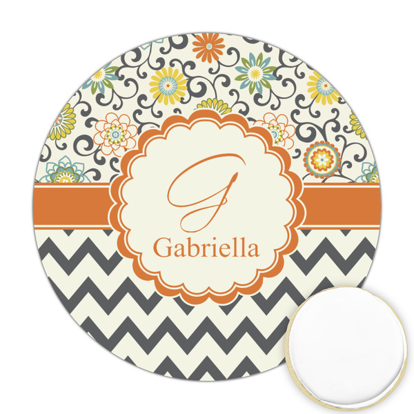 Custom Swirls, Floral & Chevron Printed Cookie Topper - Round (Personalized)