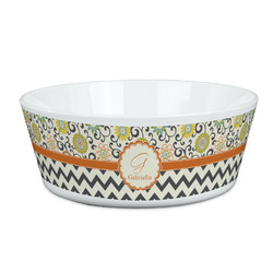 Swirls, Floral & Chevron Kid's Bowl (Personalized)