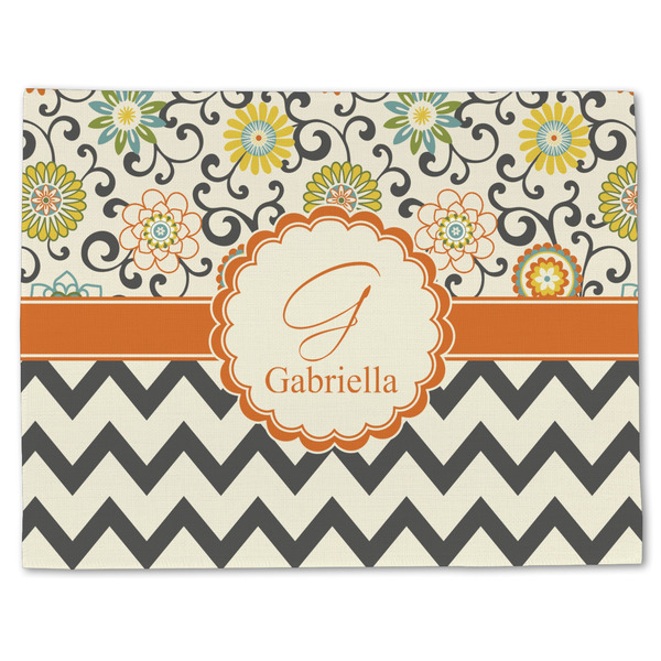 Custom Swirls, Floral & Chevron Single-Sided Linen Placemat - Single w/ Name and Initial