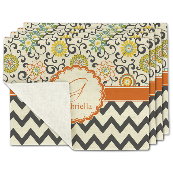 Custom Swirls, Floral & Chevron Single-Sided Linen Placemat - Set of 4 w/ Name and Initial