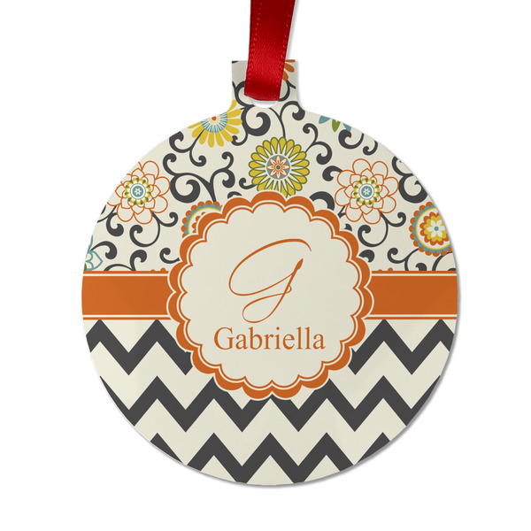 Custom Swirls, Floral & Chevron Metal Ball Ornament - Double Sided w/ Name and Initial