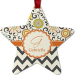 Swirls, Floral & Chevron Metal Star Ornament - Double Sided w/ Name and Initial