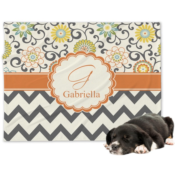 Custom Swirls, Floral & Chevron Dog Blanket - Large (Personalized)
