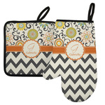 Swirls, Floral & Chevron Left Oven Mitt & Pot Holder Set w/ Name and Initial