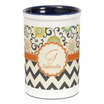 Swirls, Floral & Chevron Ceramic Pencil Holders - Blue