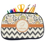 Swirls, Floral & Chevron Neoprene Pencil Case - Medium w/ Name and Initial