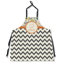 Swirls, Floral & Chevron Apron Without Pockets w/ Name and Initial