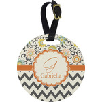 Swirls, Floral & Chevron Plastic Luggage Tag - Round (Personalized)