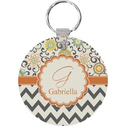 Swirls, Floral & Chevron Round Plastic Keychain (Personalized)