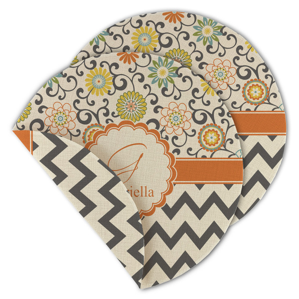 Custom Swirls, Floral & Chevron Round Linen Placemat - Double Sided (Personalized)