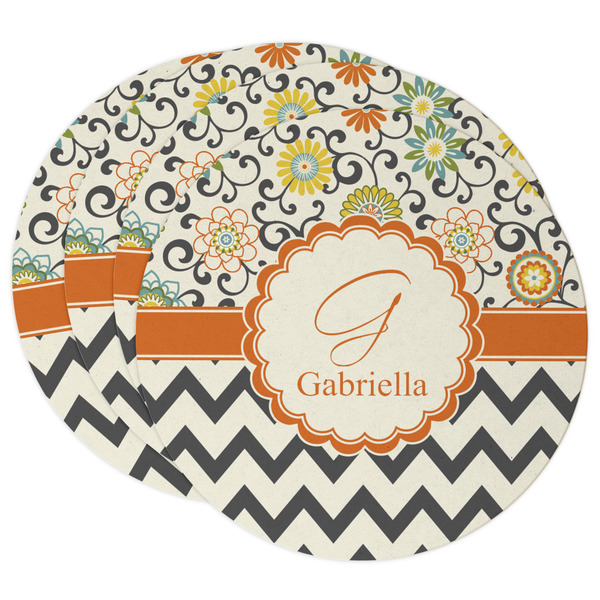 Custom Swirls, Floral & Chevron Round Paper Coasters w/ Name and Initial
