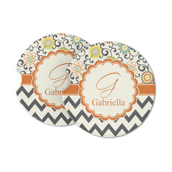 Swirls, Floral & Chevron Sandstone Car Coasters - Set of 2 (Personalized)