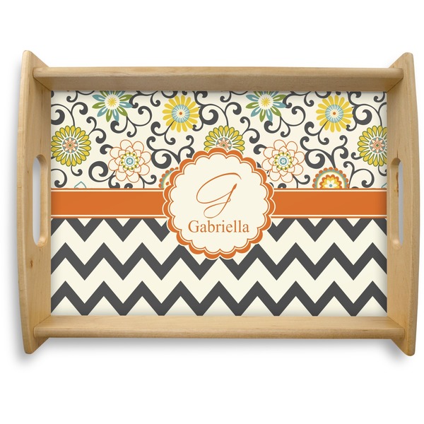 Custom Swirls, Floral & Chevron Natural Wooden Tray - Large (Personalized)