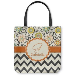 Swirls, Floral & Chevron Canvas Tote Bag - Large - 18"x18" (Personalized)