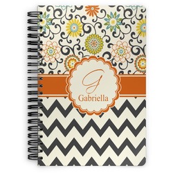Swirls, Floral & Chevron Spiral Notebook - 7x10 w/ Name and Initial