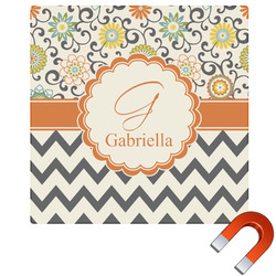 Swirls, Floral & Chevron Square Car Magnet - 10" (Personalized)
