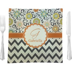 Swirls, Floral & Chevron Glass Square Lunch / Dinner Plate 9.5" (Personalized)
