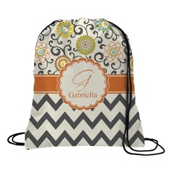 Swirls, Floral & Chevron Drawstring Backpack - Medium (Personalized)