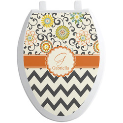 Swirls, Floral & Chevron Toilet Seat Decal - Elongated (Personalized)