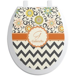 Swirls, Floral & Chevron Toilet Seat Decal - Round (Personalized)