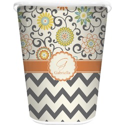 Swirls, Floral & Chevron Waste Basket - Double Sided (White) (Personalized)